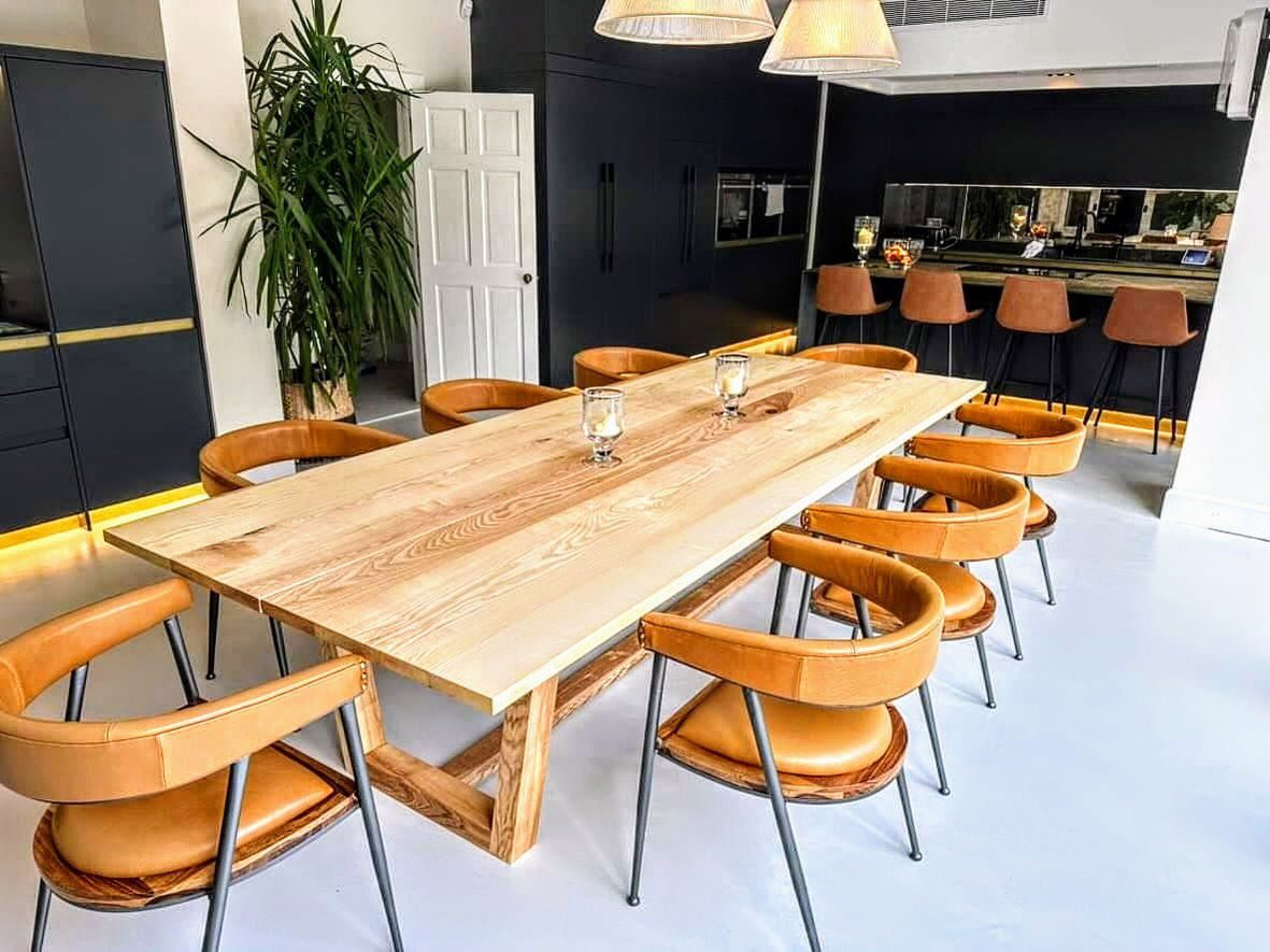 Wooden dining table and bench